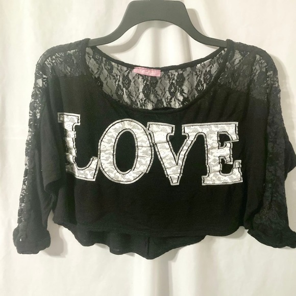DreamGirl Women's L Love Crop Top with Lace Detail - Picture 2 of 10